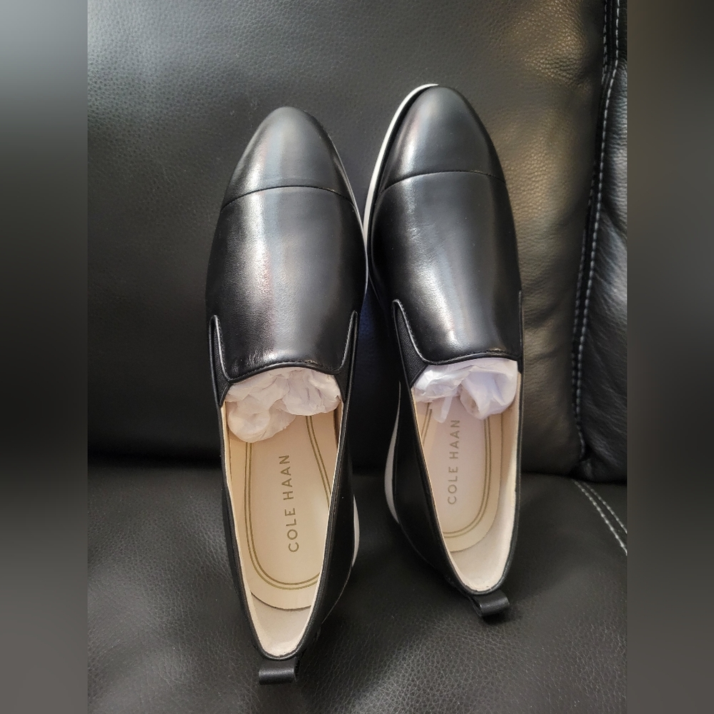 Cole Haan Women's Grand Ambition Slip-On Loafer in Black/Ivory, Size 8.5